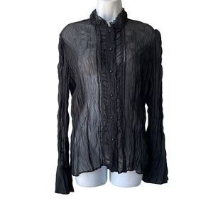 Vintage Apt 9 Semi Sheer Top Shirt Women’s L Black Crinkle Gothic Lace Trims